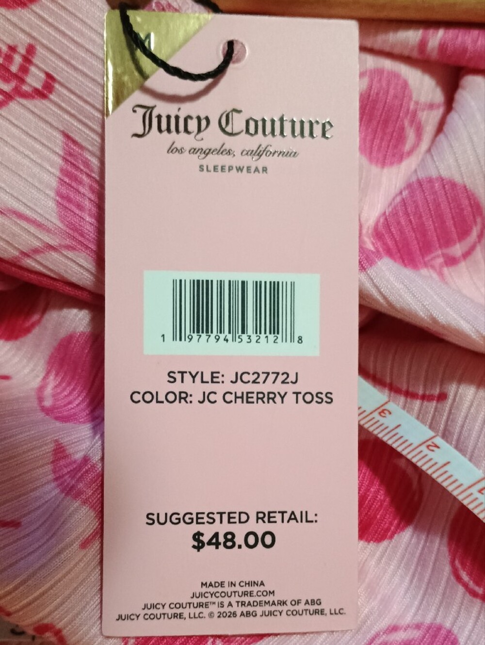 NWT Juicy Couture Sleepshirt JC Cherry Toss Pink Button Nightgown Size Medium - Picture 12 of 12